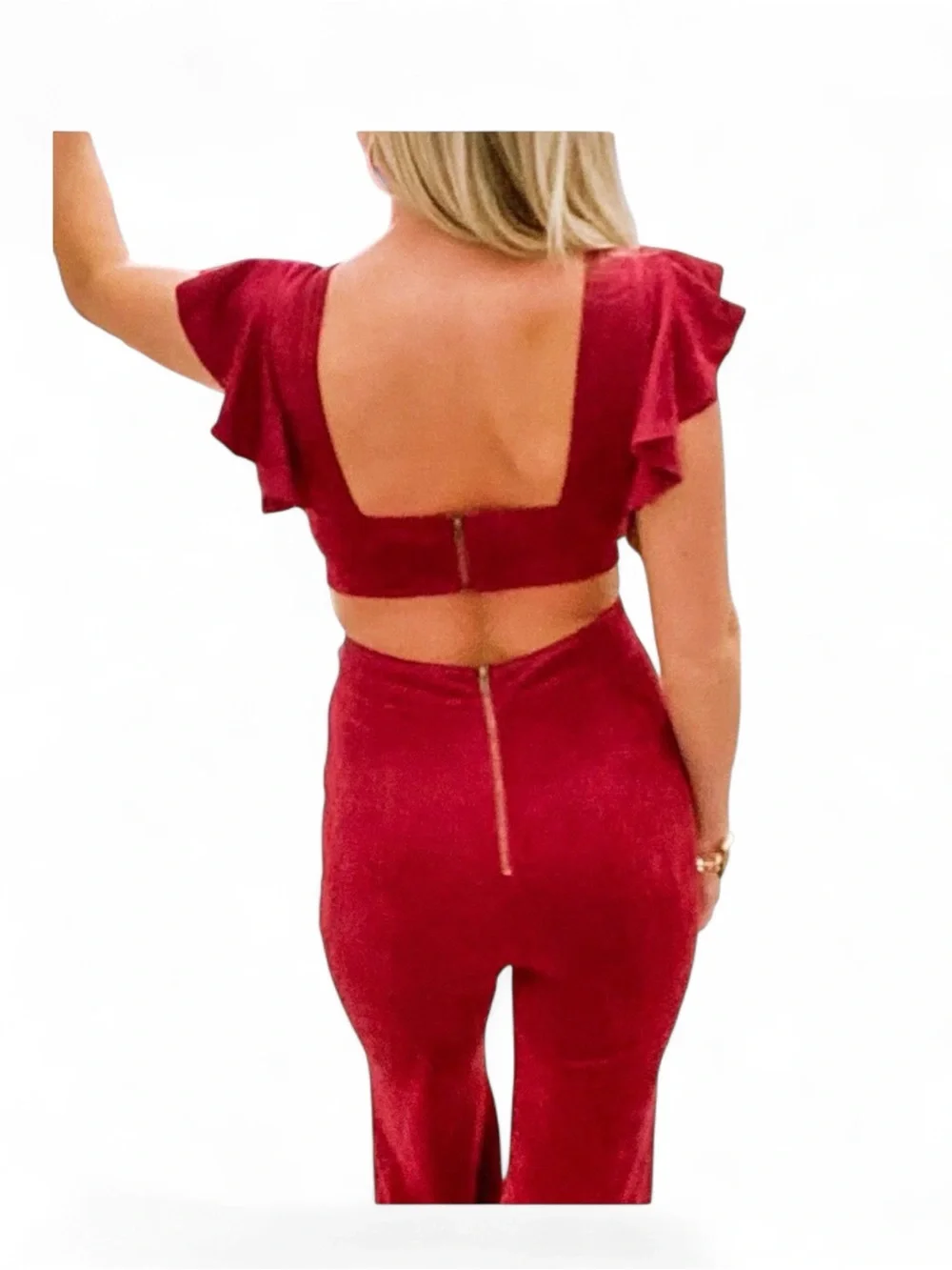 Burgundy Ruffle Sleeve  Jumpsuit